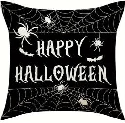 Black and White Halloween Throw Pillow Cover 4 Options 18x18