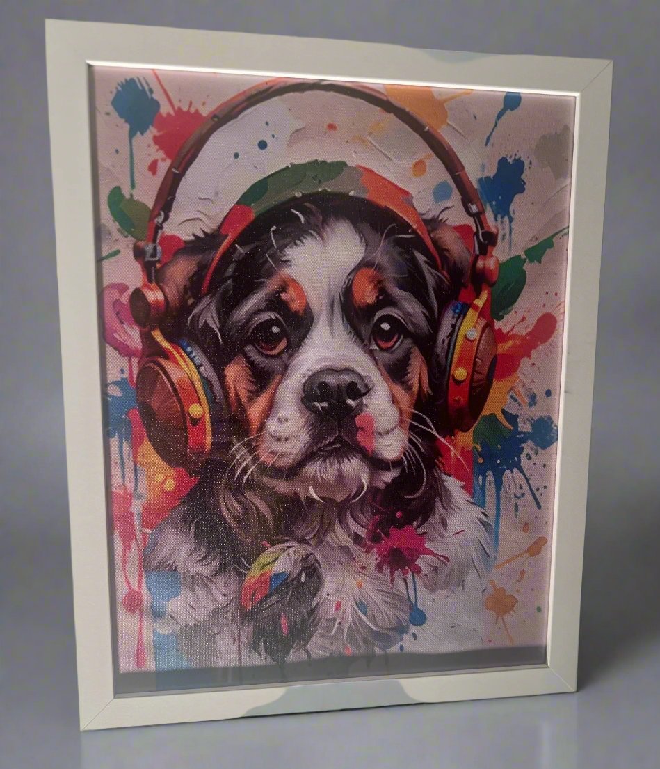 Vibrant Colorful Beagle with Headphones Canvas Print 12"x15"