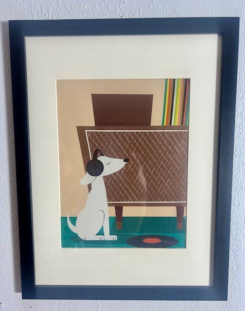 Mid Century Modern Dog with Headphones 12x16 Framed and Color Options  Unframed