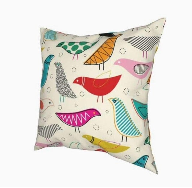 18X18" Mid Century Modern Designed Colorful Bird Pillow Cover with Insert Option