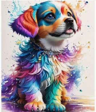 Colorful Puppy Impressionism Printed Canvas Artwork 12x16 Framed