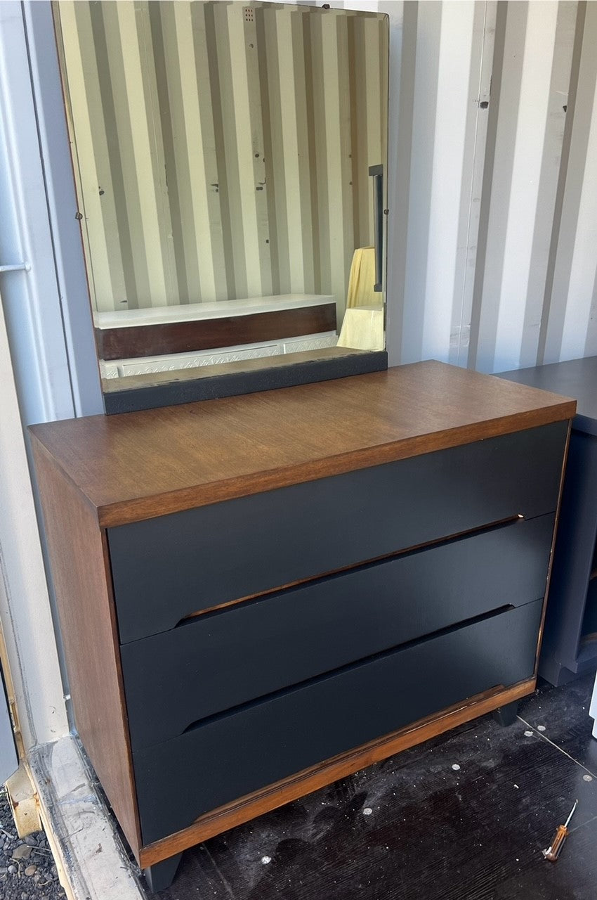 Vintage 1960's Refurbished Mid Century Modern Dresser with Mirror