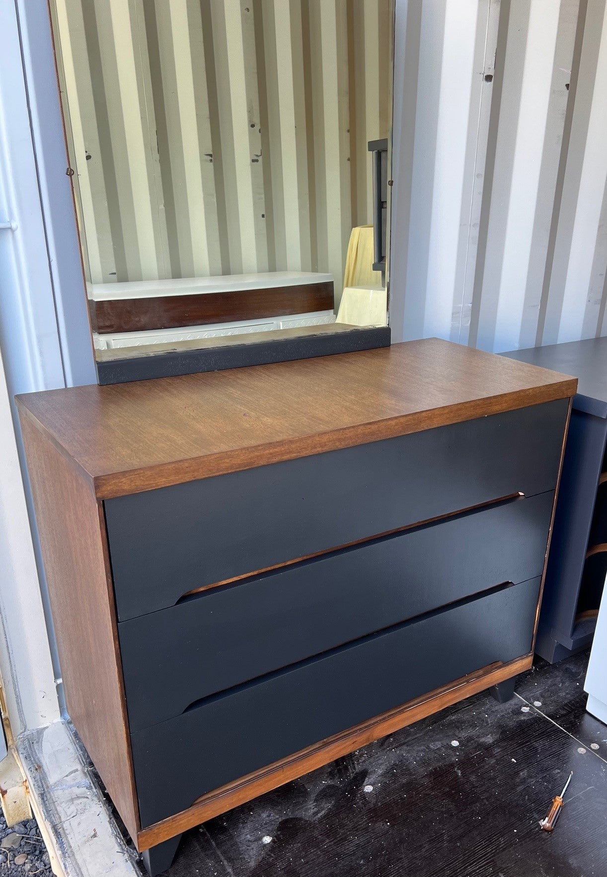 Vintage 1960's Refurbished Mid Century Modern Dresser with Mirror