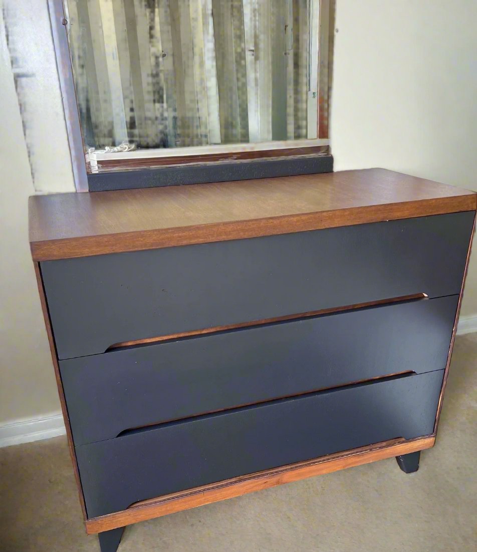 Vintage 1960's Refurbished Mid Century Modern Dresser with Mirror