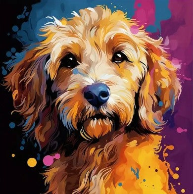 Colorful Goldendoodle Portrait Impressionism Art Canvas Print 12"x12"Frame Option