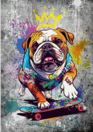 Graffiti Bulldog Impressionism Printed Canvas Artwork 12x16 Framed