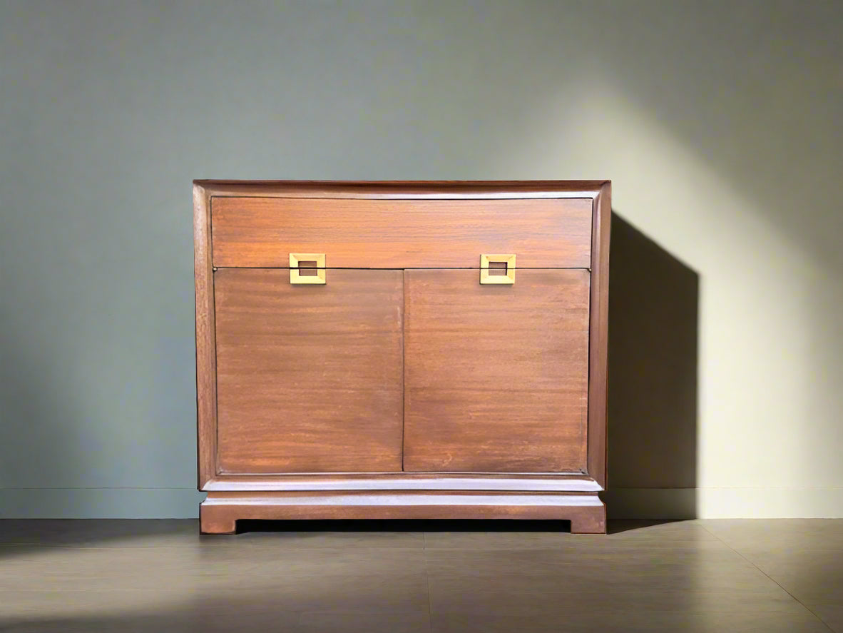 Refinished 1960s Mid-Century Modern Credenza by Red Lion Furniture – Black & Walnut, Solid Wood