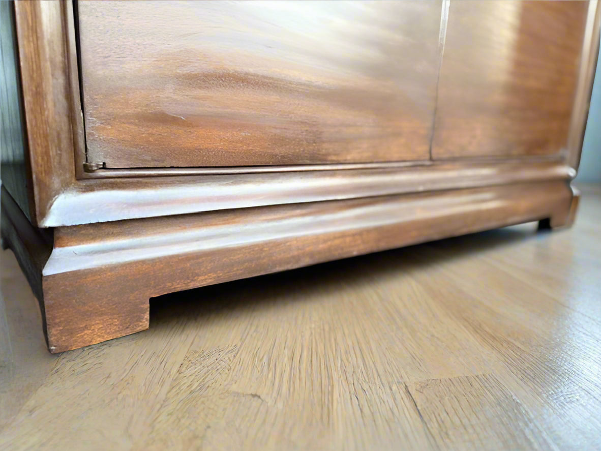 Refinished 1960s Mid-Century Modern Credenza by Red Lion Furniture – Black & Walnut, Solid Wood