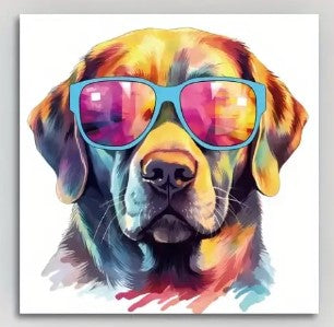 Labrador Retriever Wearing Sunglasses Impressionism Art Canvas Print 12x12 Framed