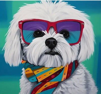 Maltese Wearing Sunglasses Impressionism Wall Art Canvas Print 12x12 Framed