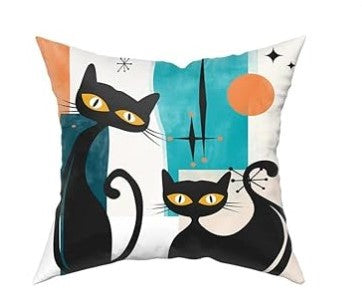 Atomic Cat Retro Throw Pillow Cover 18x18 for Couch Bed Sofa