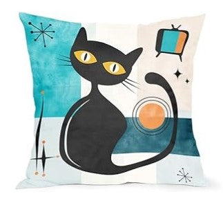 Atomic Cat Retro Throw Pillow Cover 18x18 for Couch Bed Sofa