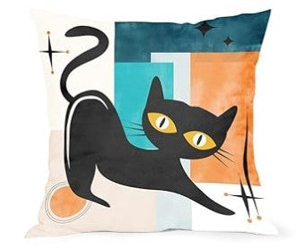 Atomic Cat Retro Throw Pillow Cover 18x18 for Couch Bed Sofa