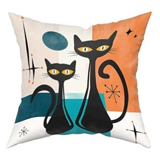 Atomic Cat Retro Throw Pillow Cover 18x18 for Couch Bed Sofa