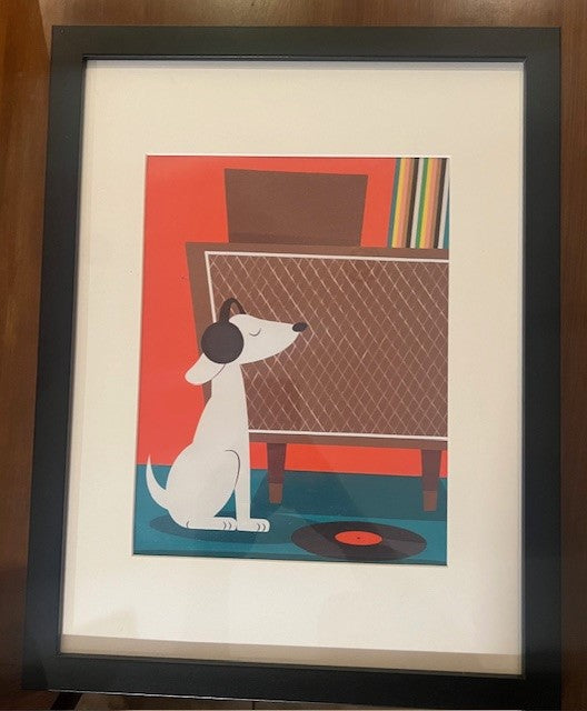 Mid Century Modern Dog with Headphones 12x16 Framed and Color Options  Unframed