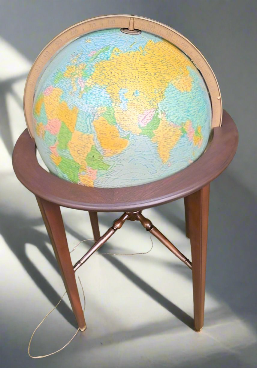 Vintage Illuminated 16" Replogle Globe on Kittenger of Buffalo Stand