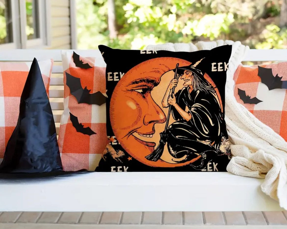 Retro Themed Halloween Throw Pillow Cover 4 Options 18x18 INDOOR POLYESTER