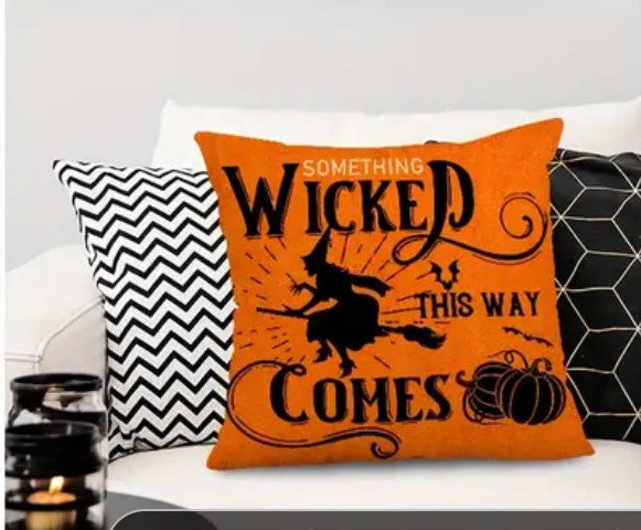 Retro Themed Halloween Throw Pillow Cover 4 Options 18x18 INDOOR POLYESTER