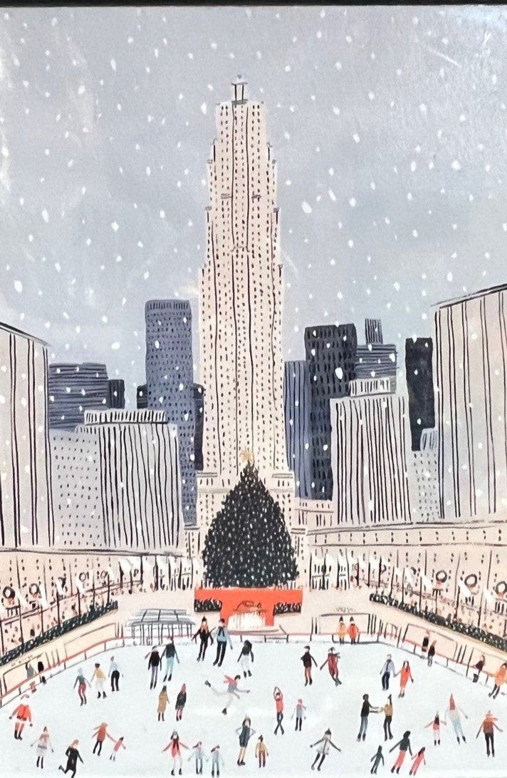 Retro Rockefeller Ctr Christmas Printed Canvas Artwork 12x16 Framed Option