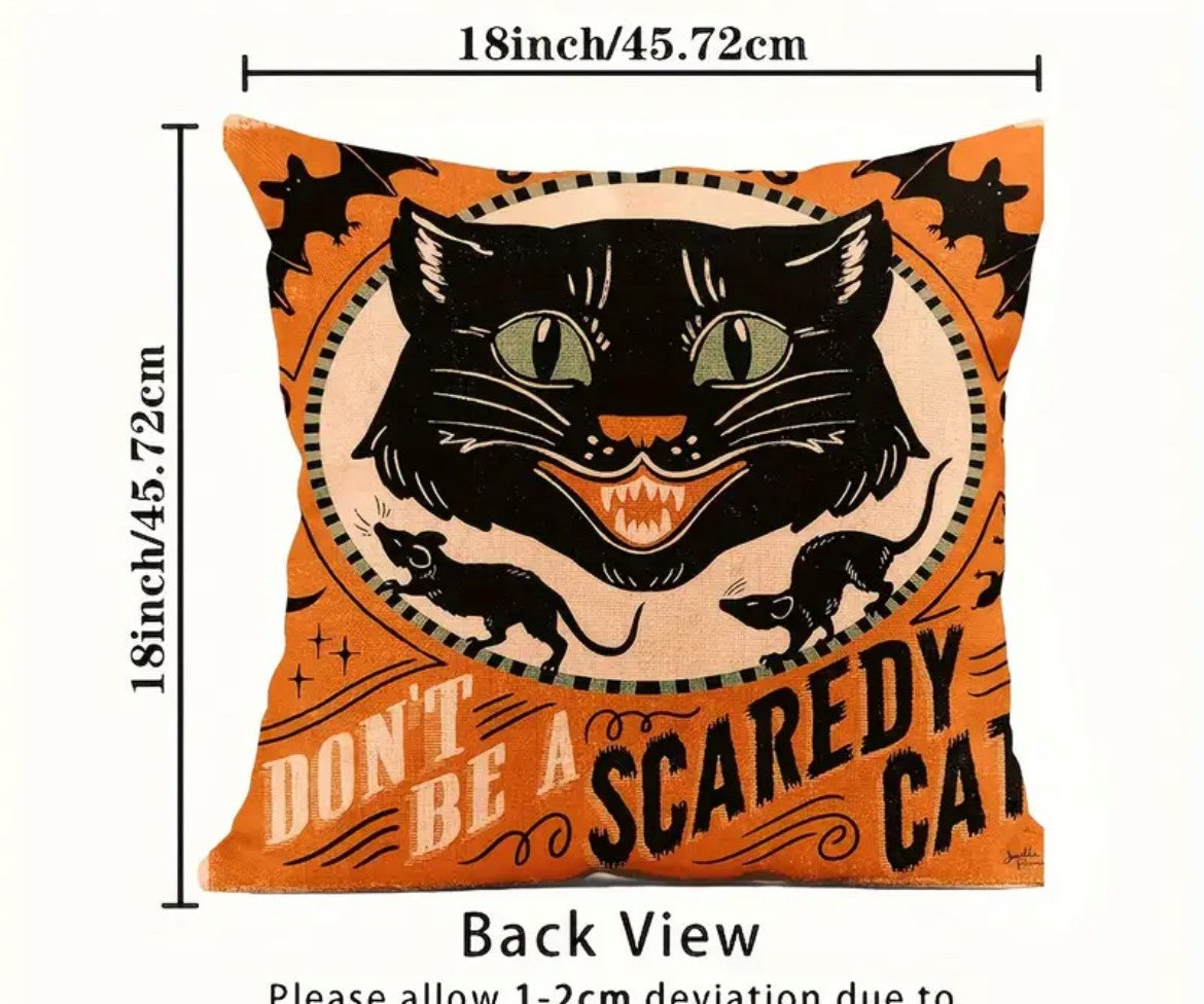 Retro Designed Scaredy Cat Halloween Pillow Cover 18x18