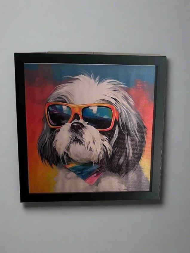 Shih Tzu  Wearing Sunglasses Impressionism Art Canvas Print 12x12 Framed Option