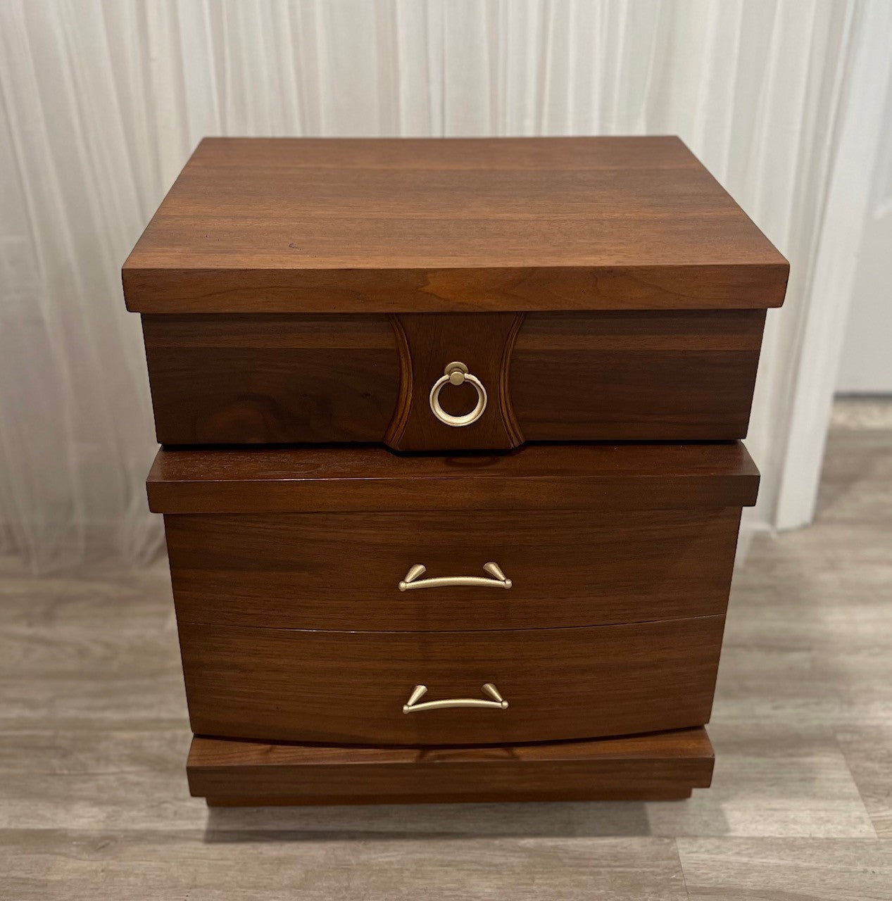 Vintage 60's Refurbished Bassett Mid Century Modern Chest Dresser and Nightstand