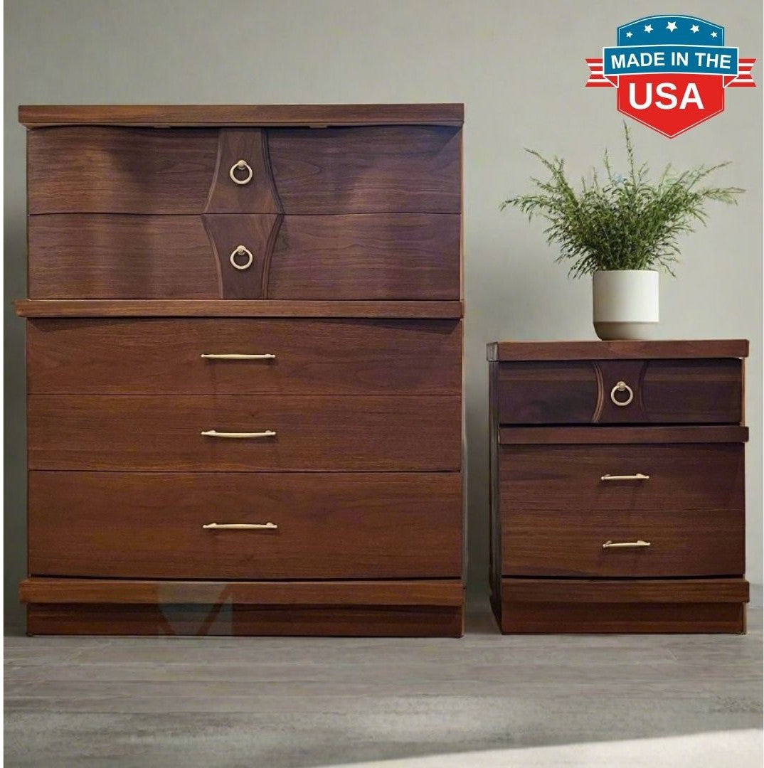 Vintage 60's Refurbished Mid Century Modern Chest Dresser and Nightstand