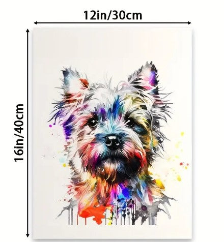 Colorful Yorkshire Terrier Portrait Impressionism Watercolor Art on Canvas Print 12x12 Framed