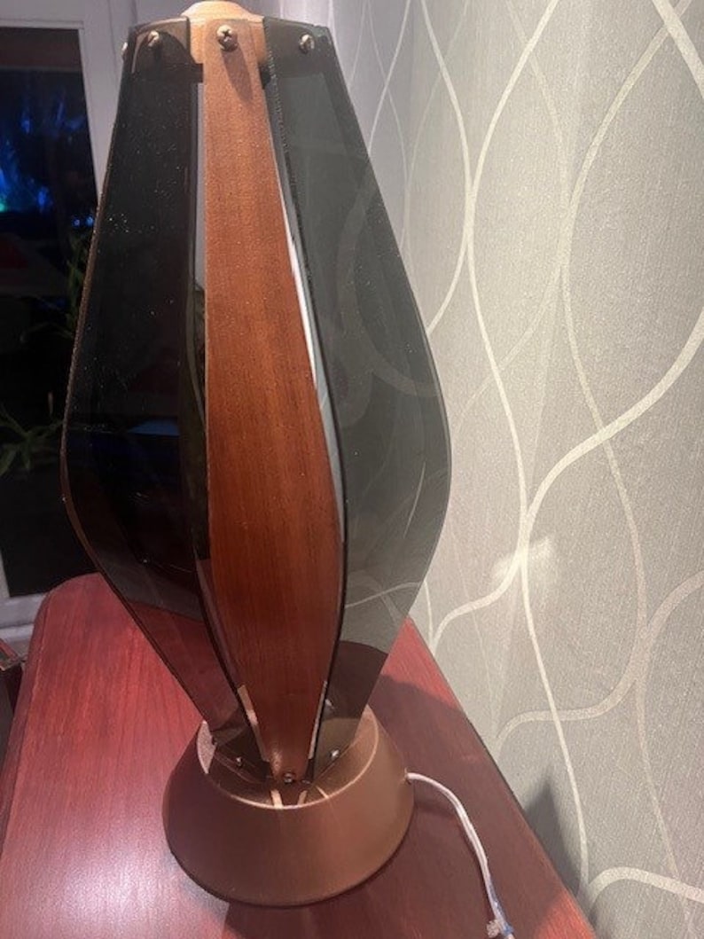 Vintage Mid Century 60'S Walnut and Smoked Lucite Lamp