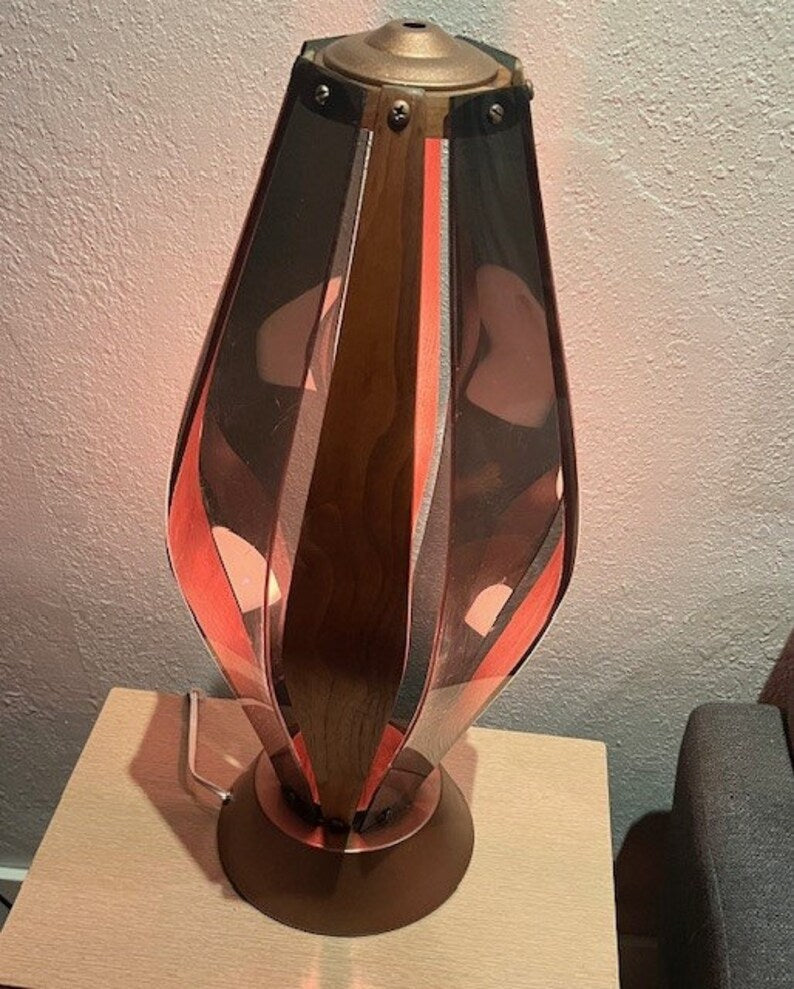 Vintage Mid Century 60'S Walnut and Smoked Lucite Lamp