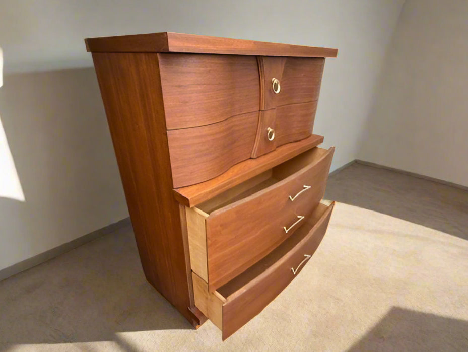 Vintage 60's Refurbished Bassett Mid Century Modern Chest Dresser and Nightstand