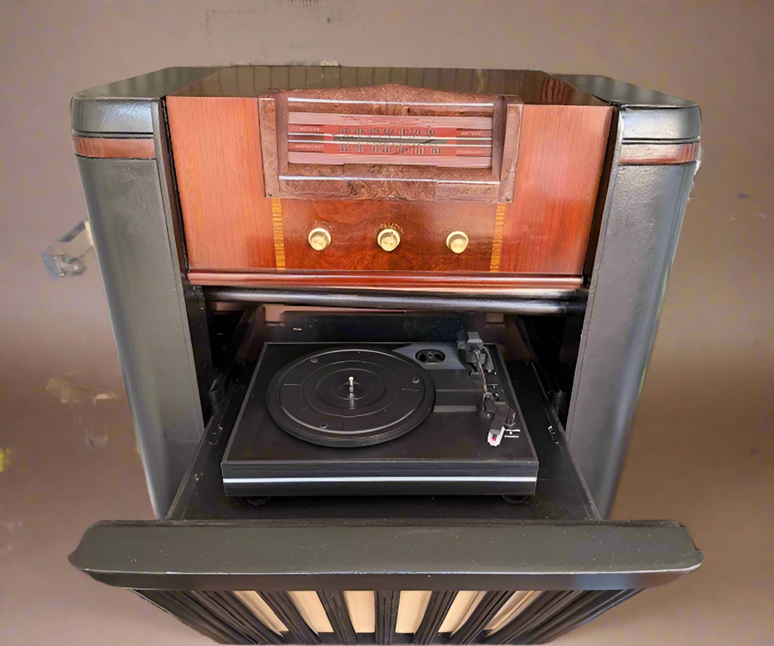 Upcycled 1940s Philco Radio Cabinet with Bluetooth, Record Player & Storage
