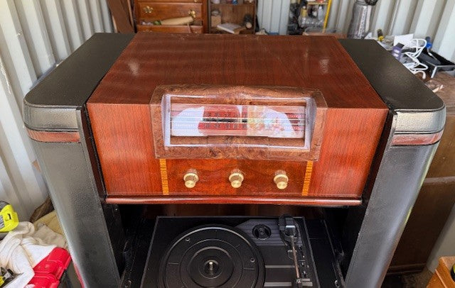 Upcycled 1940s Philco Radio Cabinet with Bluetooth, Record Player & Storage