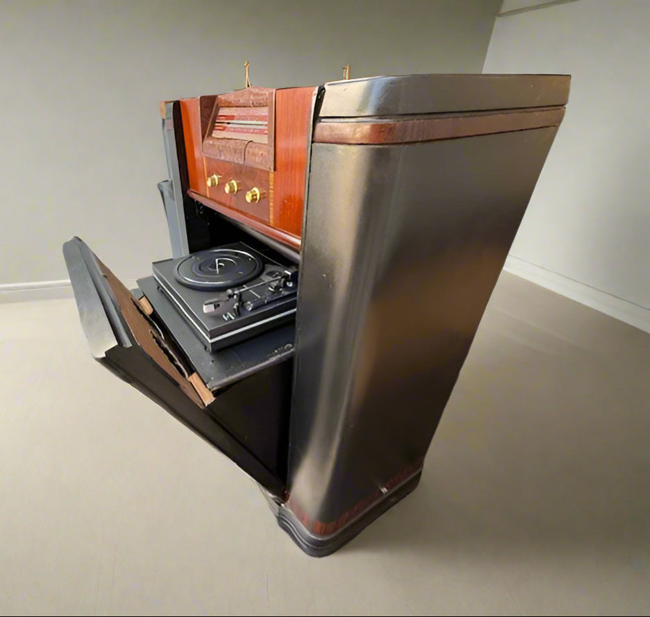 Upcycled 1940s Philco Radio Cabinet with Bluetooth, Record Player & Storage