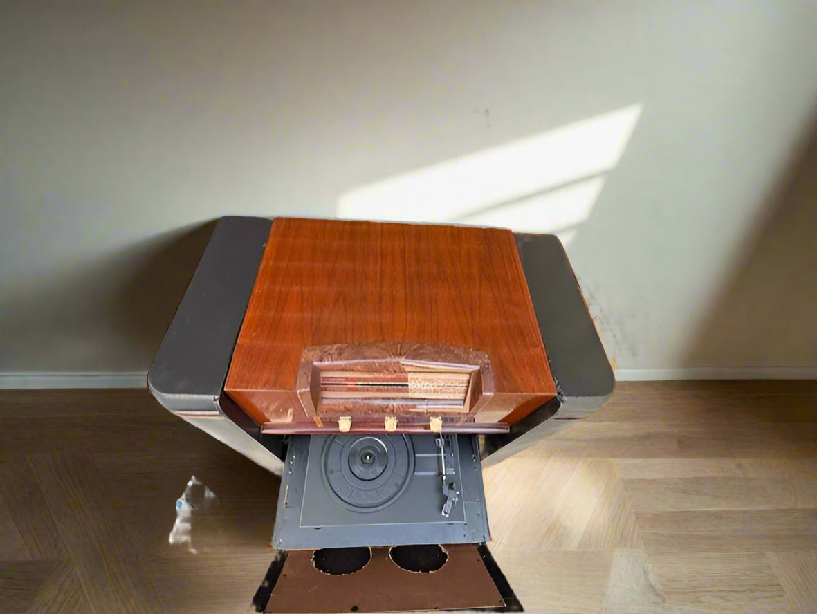 Upcycled 1940s Philco Radio Cabinet with Bluetooth, Record Player & Storage